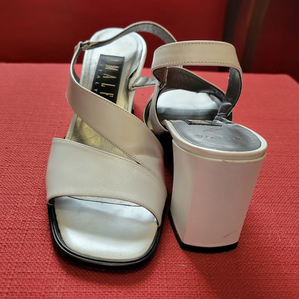 Amalfi size 7 women's 3" block heel sandals pearlescent white - Picture 6 of 7